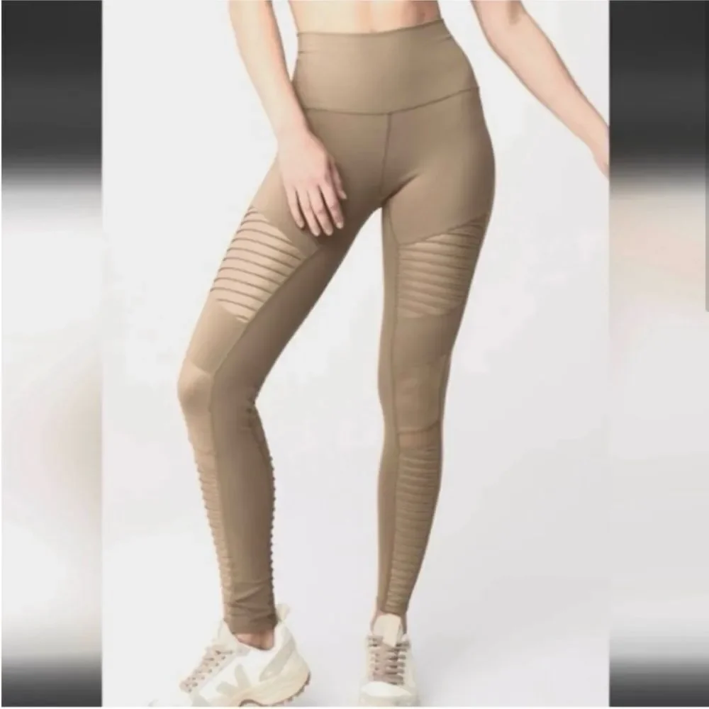 ALO YOGA | Tan Moto High Rise Full Length Leggings Women’s Size Small